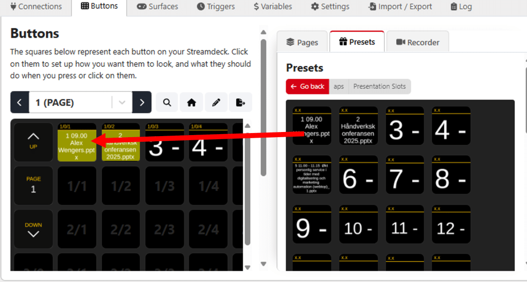 Selecting a presentation in APS