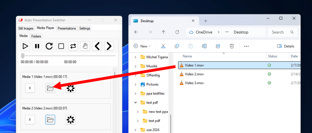 Selecting media for the APS media player