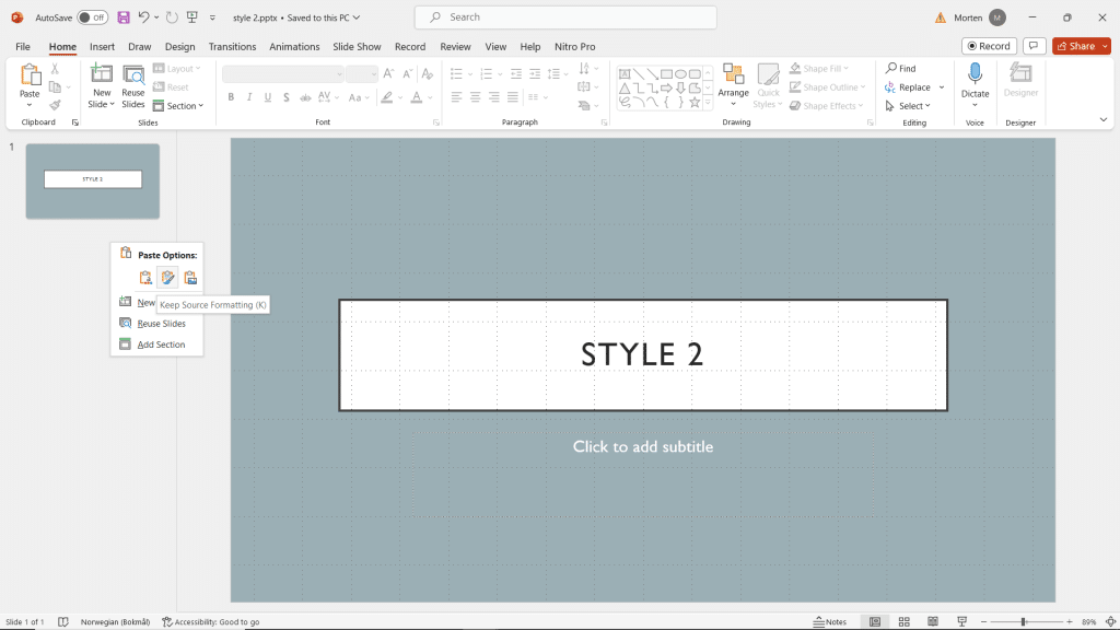 Pasting slides in PowerPoint for PC