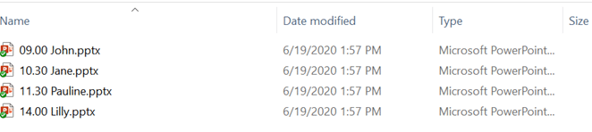 APS presentation list sorted by time of day