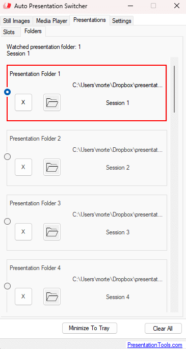 APS for Windows: Slot presentations and folders