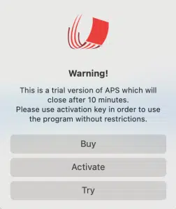 APS licence activation popup
