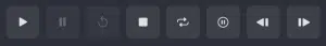 A set of media control icons on a dark background, including play, pause, rewind, stop, repeat, and forward buttons.
