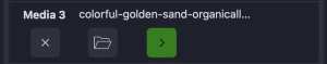 A user interface displaying media options, including a folder icon, an exit icon, and a green arrow indicating forward navigation.