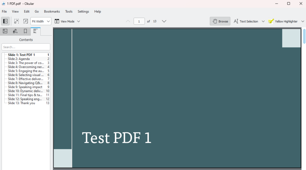 Okular PDF presentation example