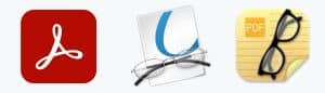 Logo of Adobe Acrobat, Okular and Skim PDF software